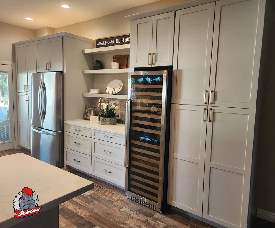 Remodeled kitchen with floor-to-ceiling pantry cabinetry