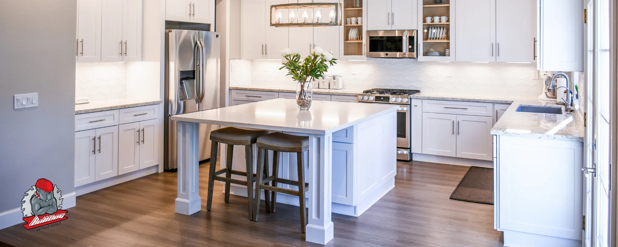 Transitional kitchen with two-tone cabinetry and stainless appliances